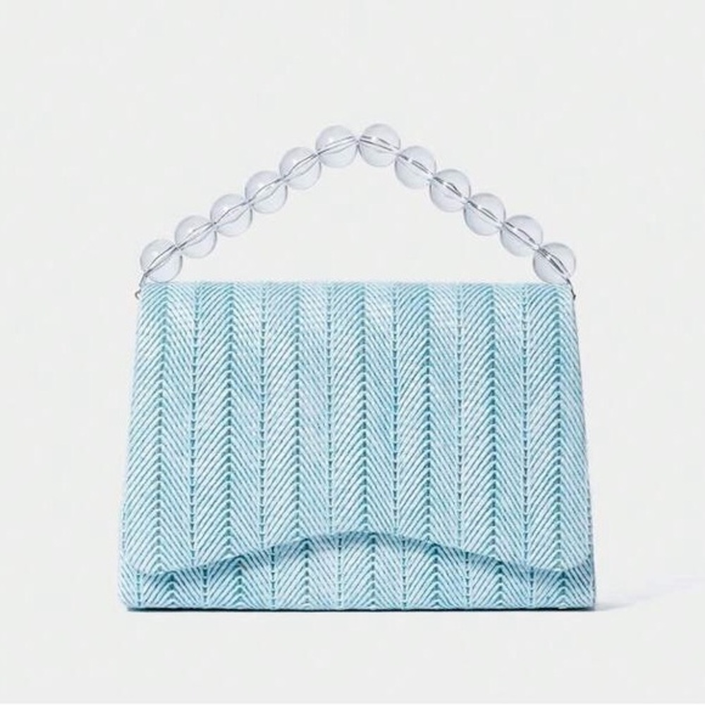 Elegant Blue Shoulder Bag with Beaded Handle